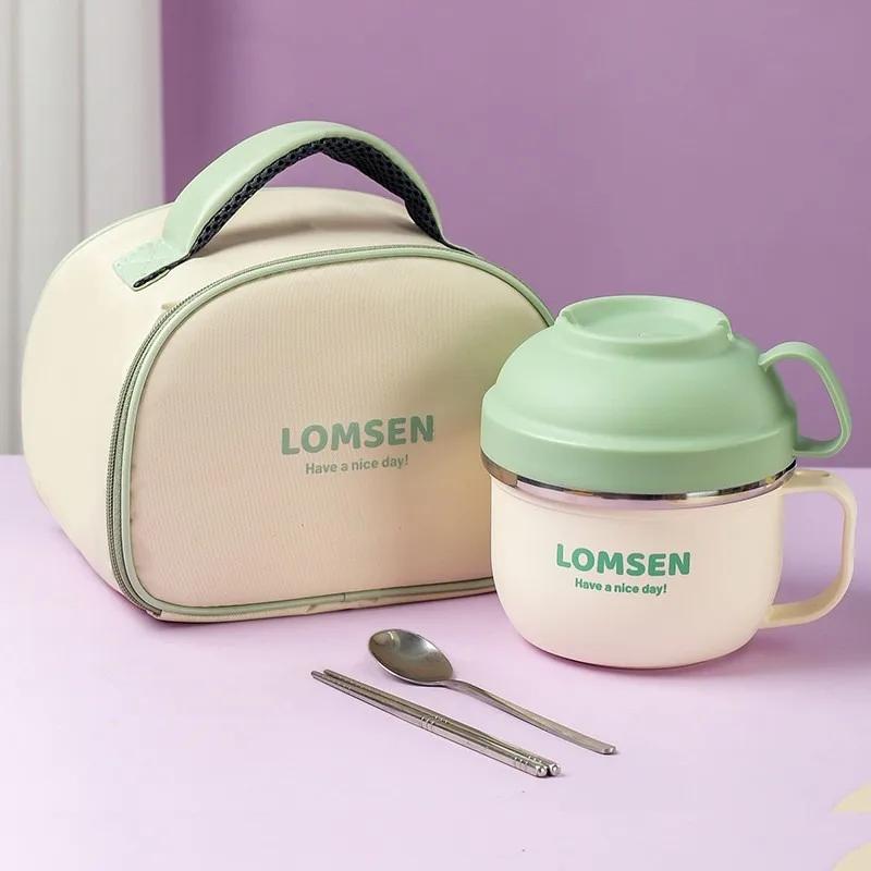 304 Stainless Steel Lunch Box Large Capacity Noodle Bowl Chopsticks Spoon Students Office Worker Bento Box with Insulated Bag