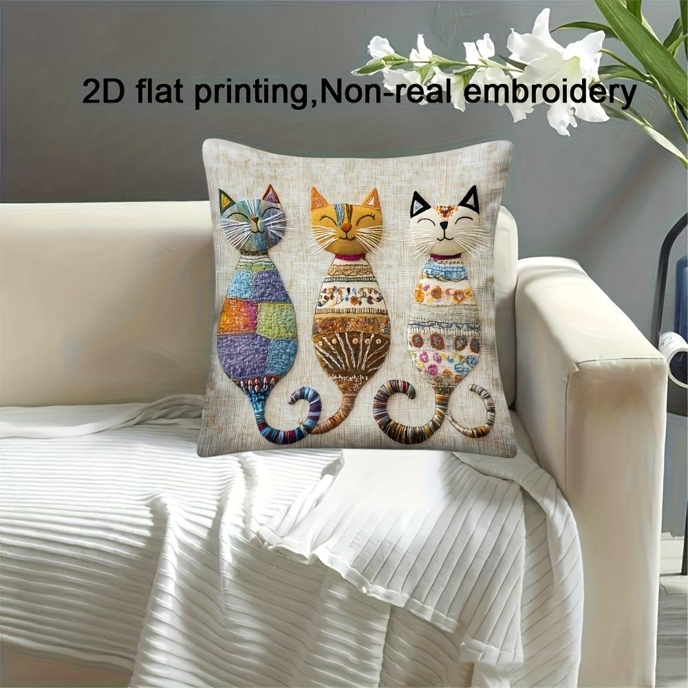 Federa per Cuscino Tre Gatti Colorati Stampa Boho Custodia per Cuscino Trio di Gatti Fantasioso Amante dei Gatti Divano Soggiorno Regalo
