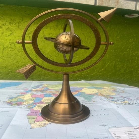 26.67 Cm Brass Armillary Sphere Style Celestial Globe-Astrolabe Navigation Decor Educational Desk Ornament Nautical Graduation, Birthday Gift
