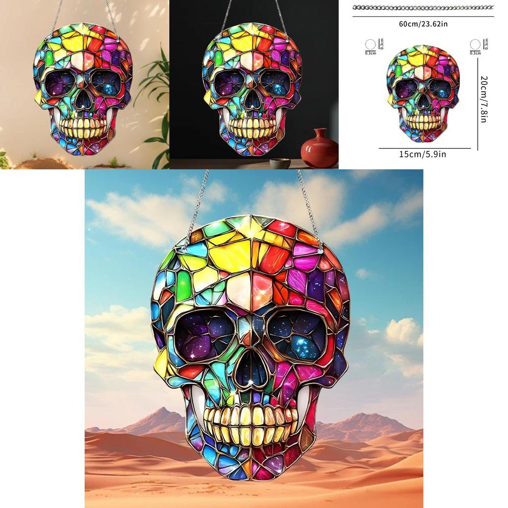 Fashion Colorful Skull Pattern Acrylic Glass Pendant For Halloween And Holiday Home Decor