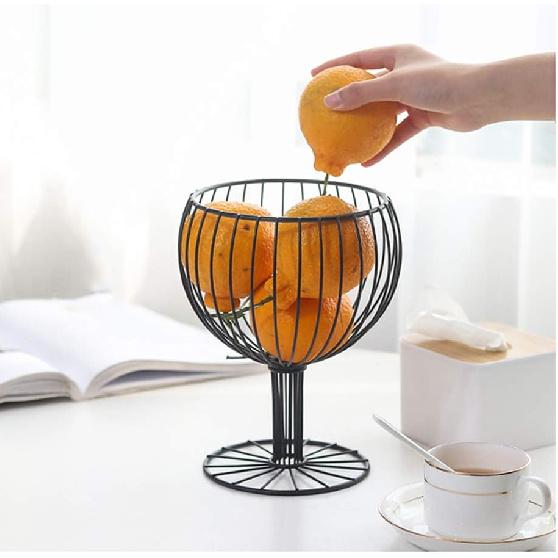 Decorative Fruit Basket, Wine Glass Shaped, Black A, Steel, 6.9x5.3x9 inches
