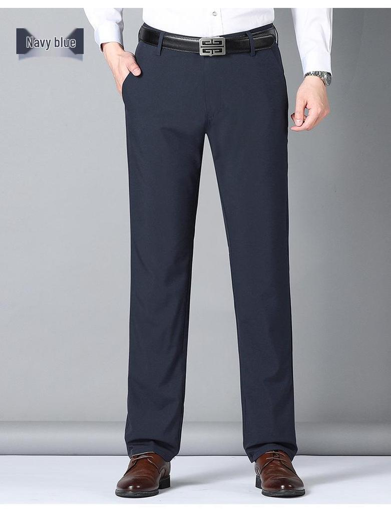 Men's Slim-Fit Business Suit Pants, Fleece-Lined Straight-Leg for Middle-Aged & Elderly, Autumn 2024 Collection.