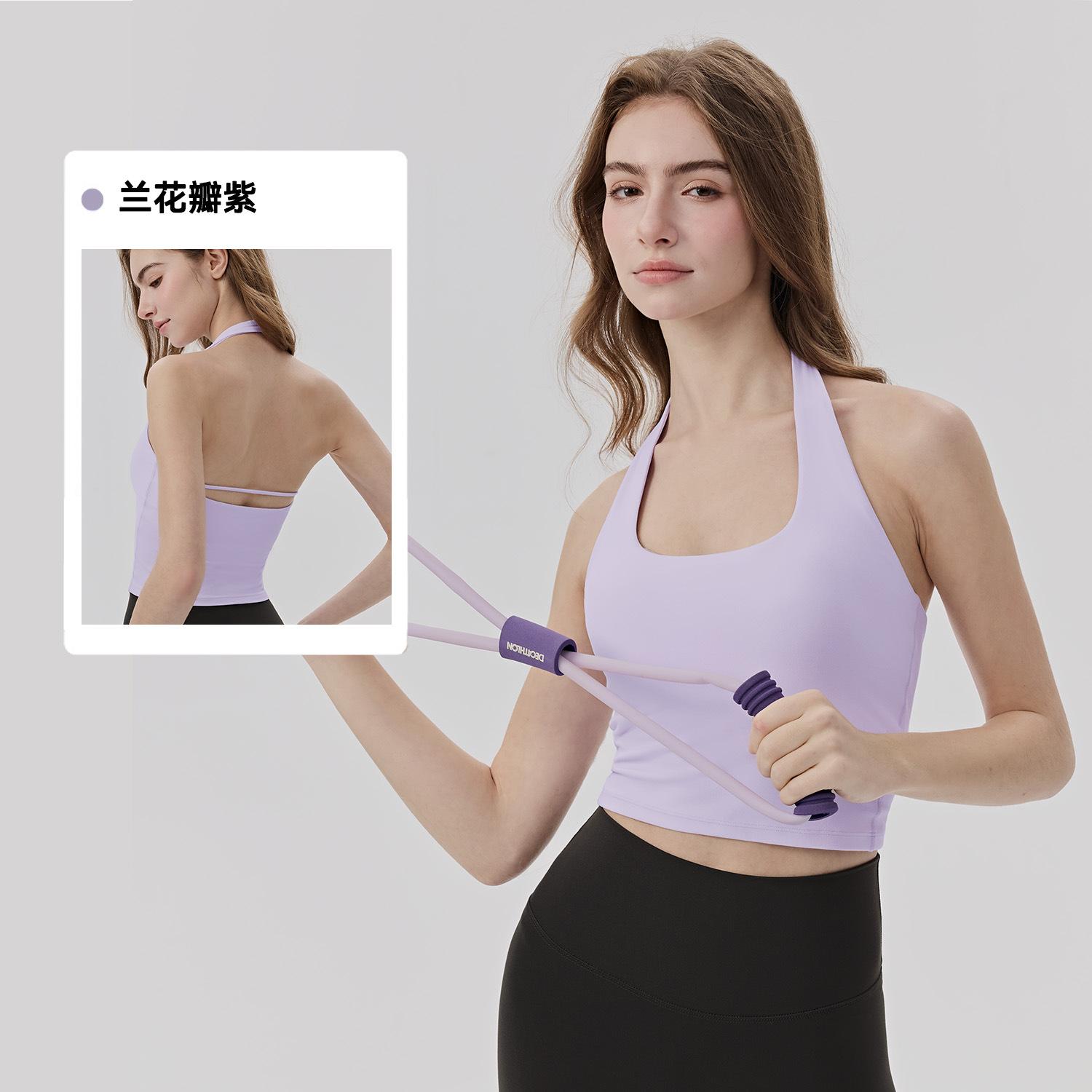 Neck sports vest, women s with chest pad, integrated cup, breast covering, yoga top, Lycra skin-friendly, nude fitness vest. S