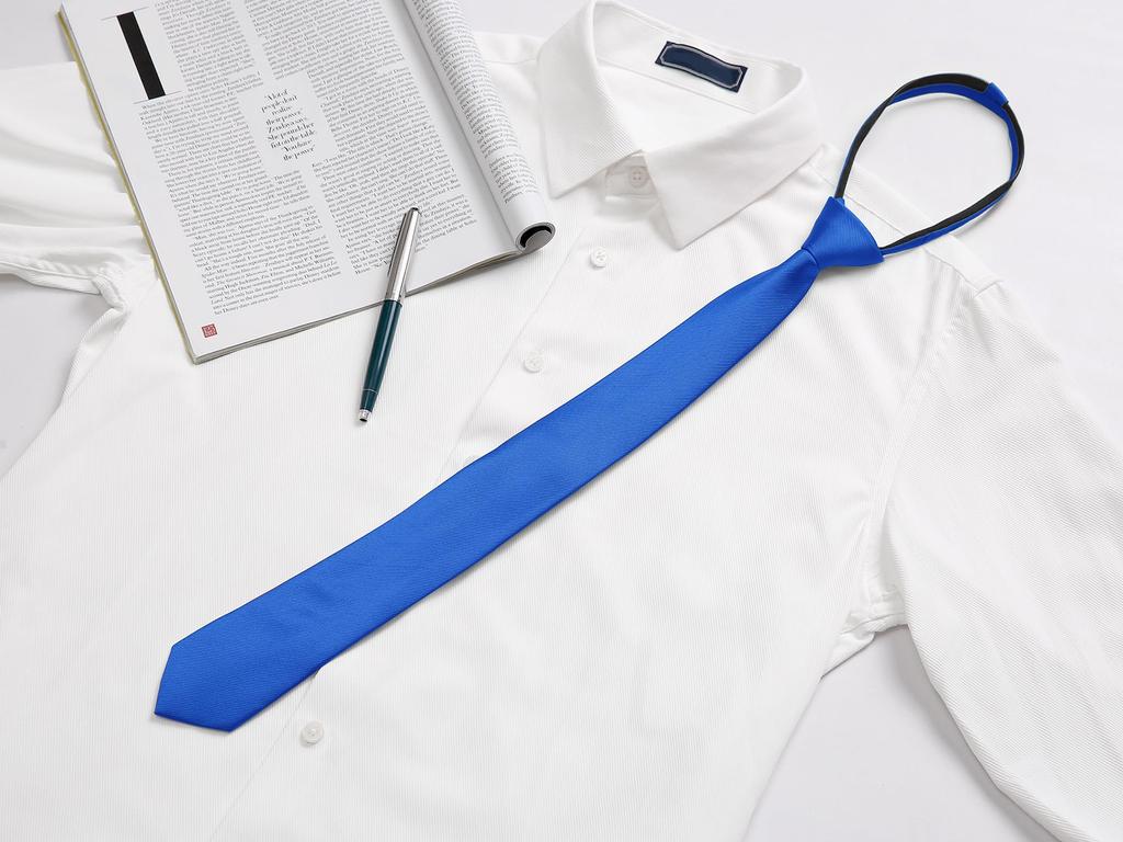 [Allegra K] Men's Narrow Tie, Flat Stripe, Adjustable Zipper, Casual Business Tie, Royal Blue, 6 cm