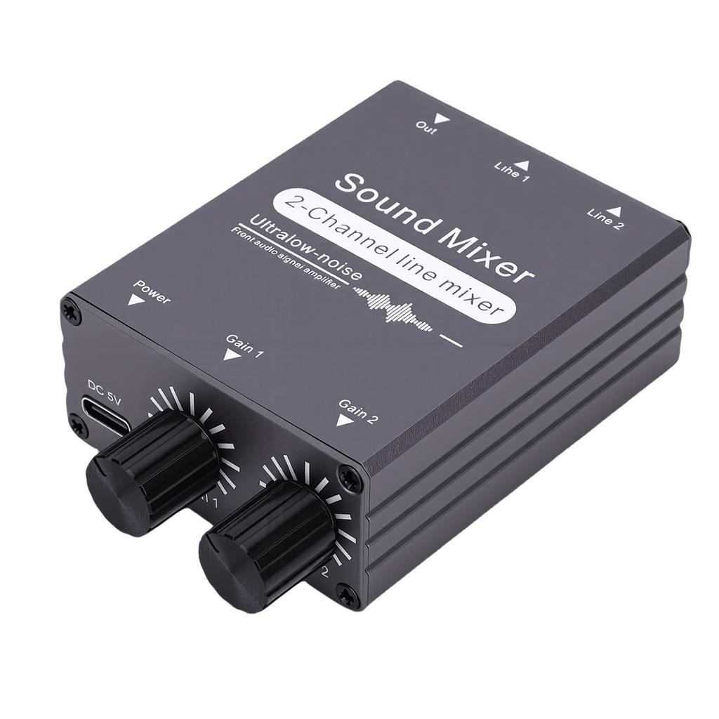 2-Kanal-Mischpult 2-in-1-Ausgang 3,5-mm-Soundmischschalter mit doppelter Lautstärkeregelung für Computer-Kopfhörer