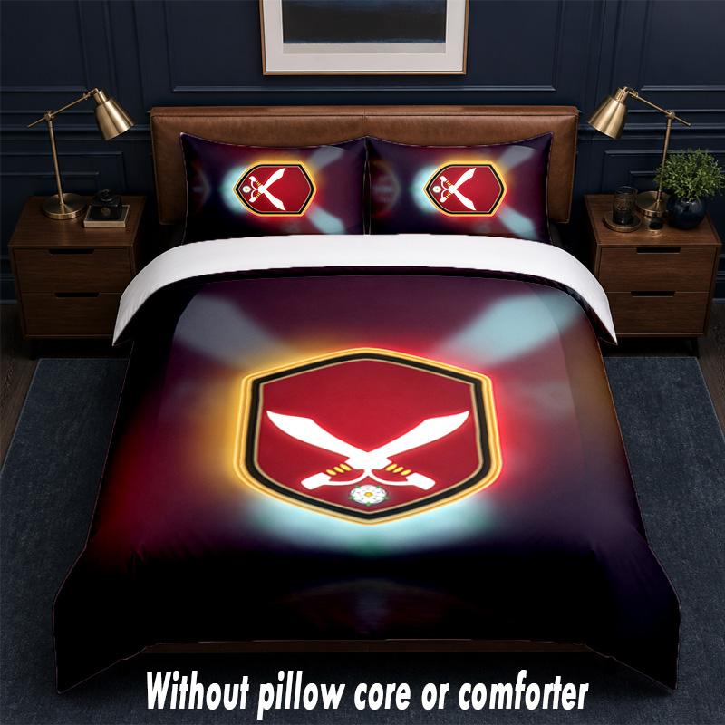 Sheffield United Fußball Design Bett Bettwäsche Set 1 Bettbezug + 2 Kissenbezüge Weich Atmungsaktiv Haushalt Bettwäsche