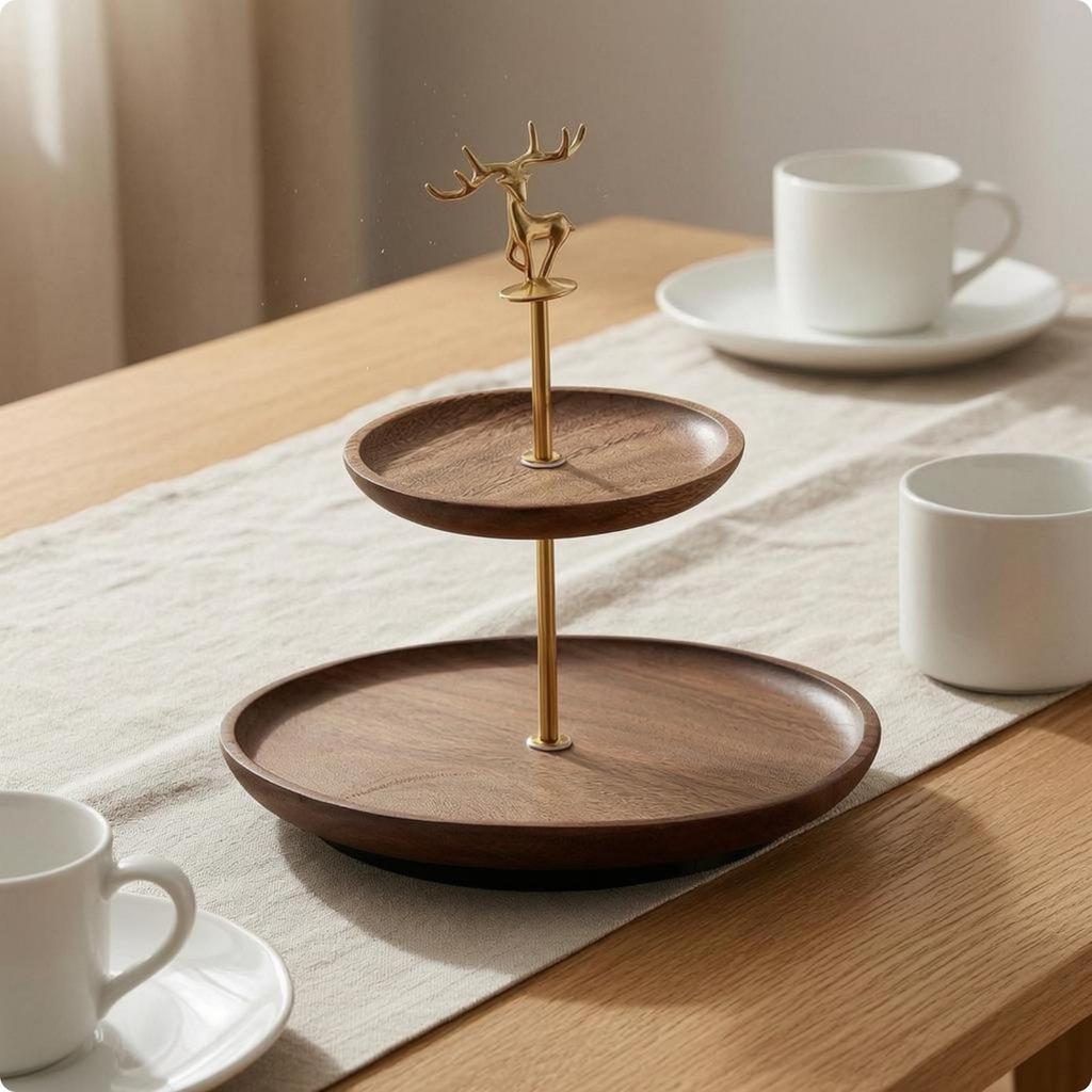 Decorative Deer Tray TwoTier Wooden DoubleLayer Tiered Display Stand