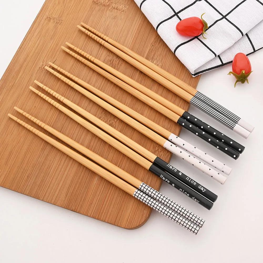 5 Pairs Natural Bamboo Chopsticks Reusable Traditional Handmade Chinese Classic Wooden Chopsticks Sushi Kitchen Tool Hot Pot