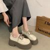 Fashion Women Spring Autumn Thick Bottom Leather Pumps Retro Round Head Lace Up Mary Janes Shoes Middle Heel Casual Loafers for Women
