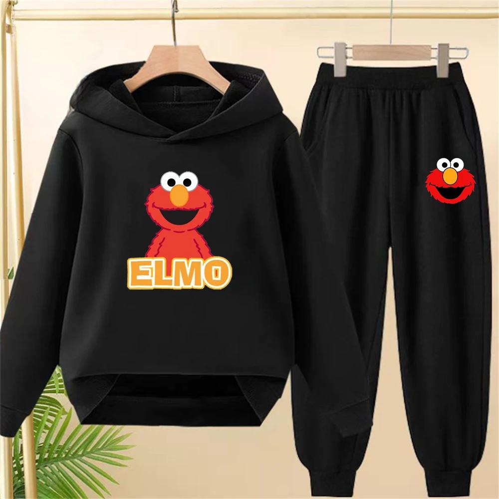 ELMO Sesame Street Children's Hoodie Suitable Hooded Sweatshirt Outerwear+Pants Set Autumn Clothing for Age 2-12 Boys Girls