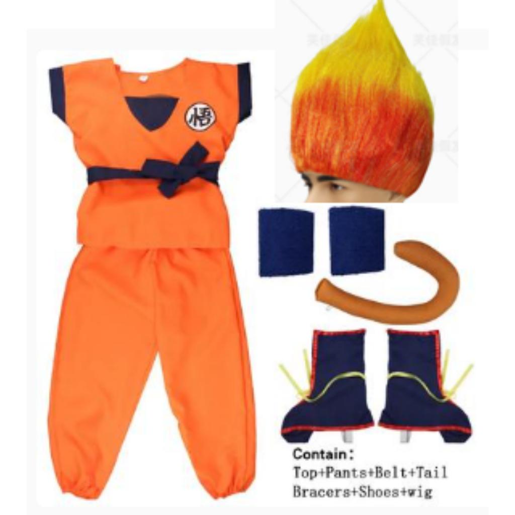 Kids Anime Son Goku Cosplay Costumes Krillin Training Clothes Superhero Outfits with Super Saiyan Wig Comic Con Party Costume