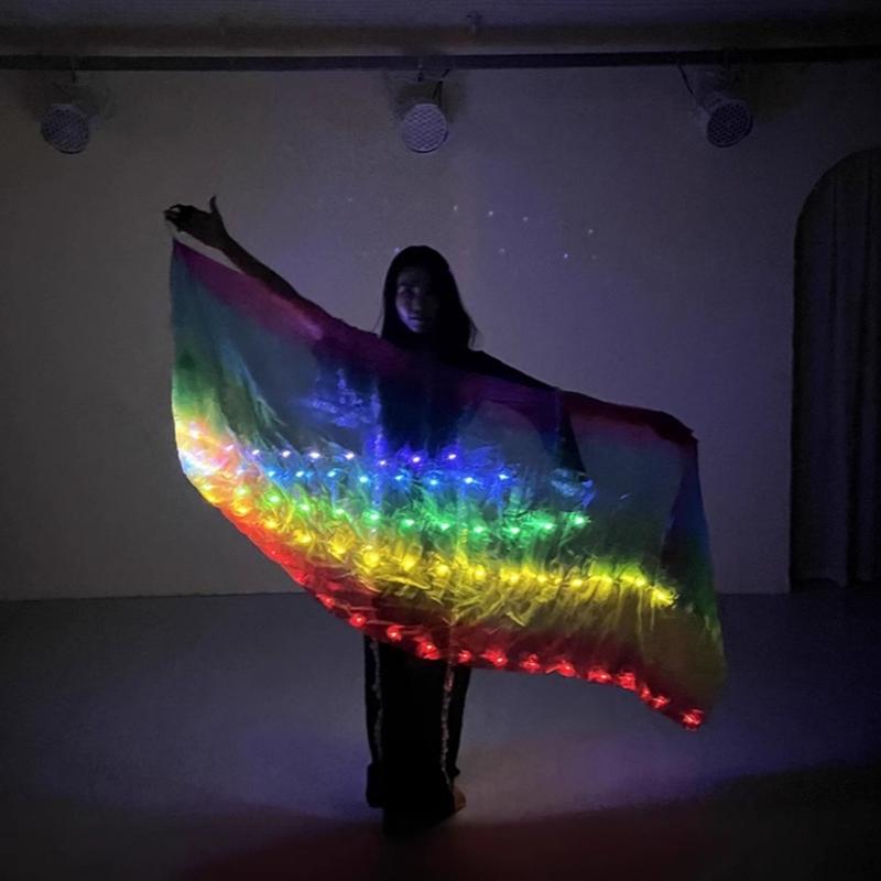 LED Dance Silk Veil Belly Dance Ball LED Light Silk Veils Rectangle Veil Party Supplies for Belly Dance Performances