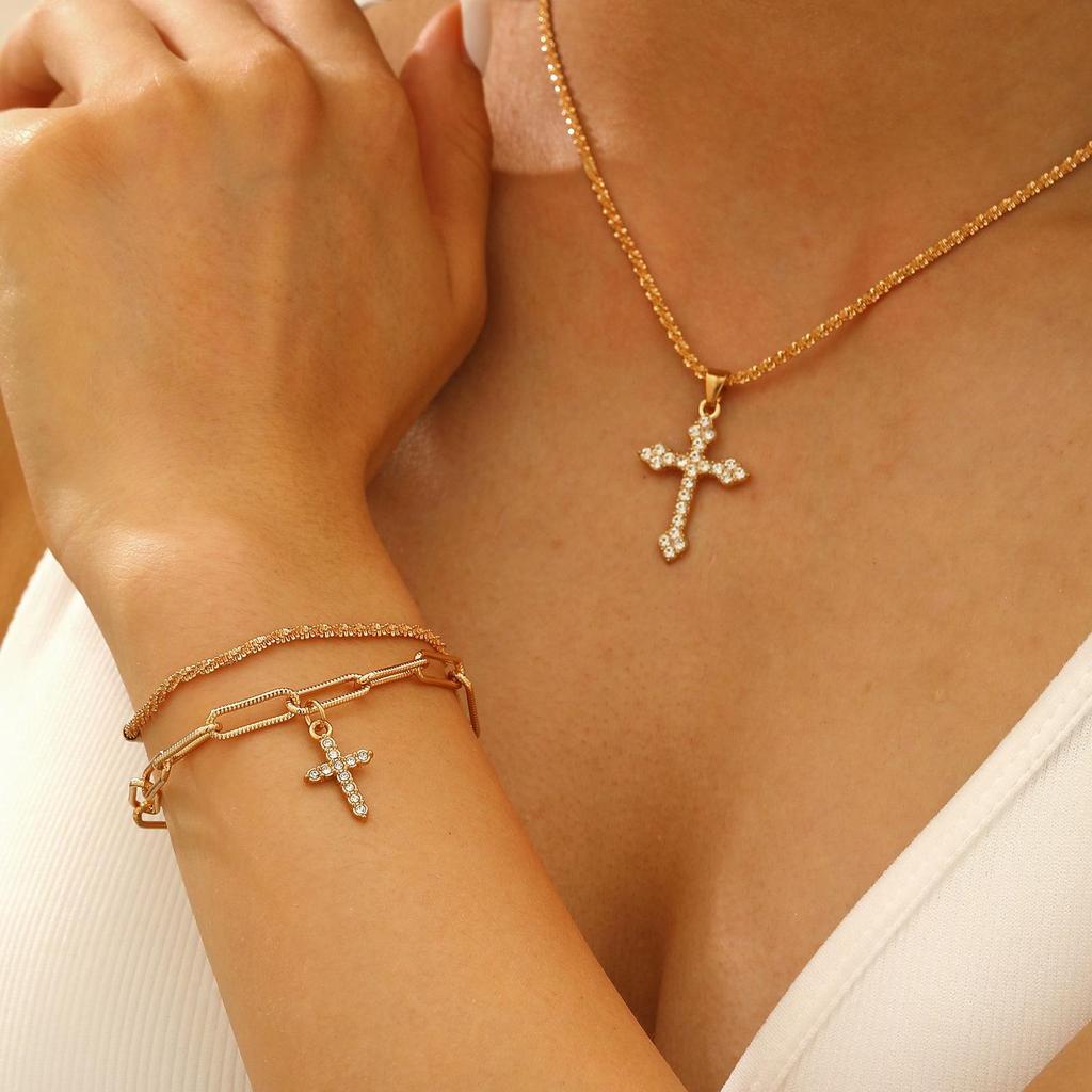 Elegantes Schimmer-Kettenarmband Halskette mit Kreuzanhänger