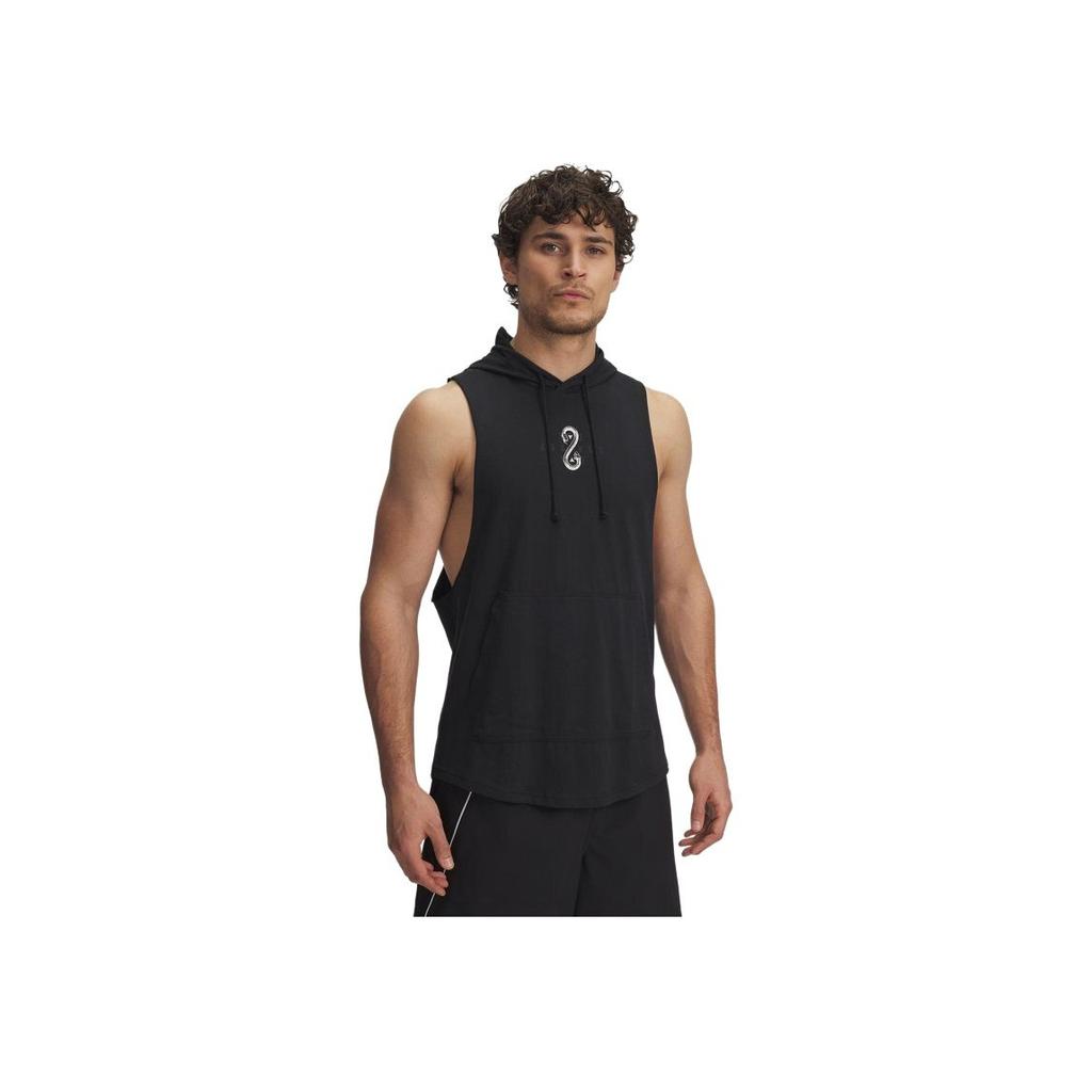 Under Armour Project Rock Series SS25 Brand Logo Loose Fit Sleeveless Hoodie Men Tops Black 1389987-001
