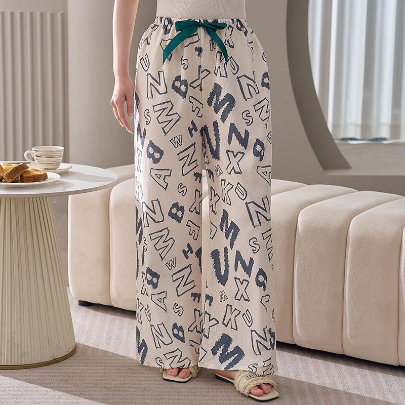 Women's Plus Size Cotton Silk Pajamas - Spring/Summer Lightweight Wide-Leg Pants for Beach, Loose Fit, Can Be Worn Outside