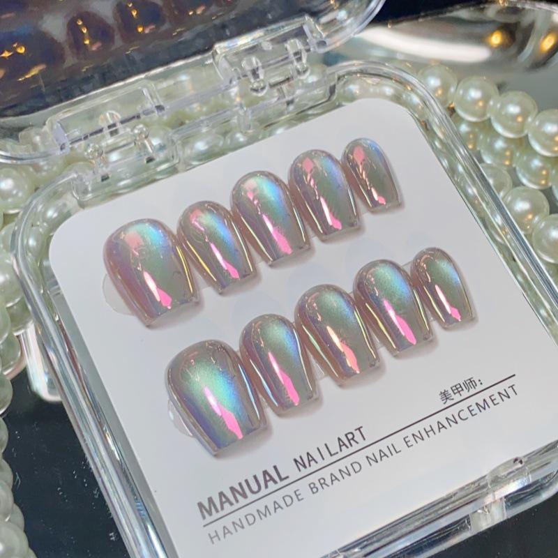 

Aurora Cat Eye Colorful Nail Art: Removable False Nail Tips Extra Small