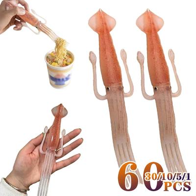 1-60PCS Funny Squid Cuttlefish Fork for Fruit Noodle Bento Food Pick Kitchen Tableware Cute Instant Lunch Tool Toothpick Set
