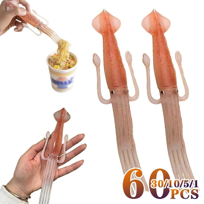 1-60PCS Funny Squid Cuttlefish Fork for Fruit Noodle Bento Food Pick Kitchen Tableware Cute Instant Lunch Tool Toothpick Set