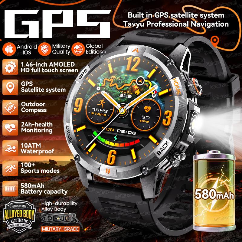 

2026 New Adult Outdoor GPS Sport Smart Watch Altimeter Barometer 10ATM Waterproof 580mAh Battery Bluetooth Call Men AMOLED Smartwatch Black