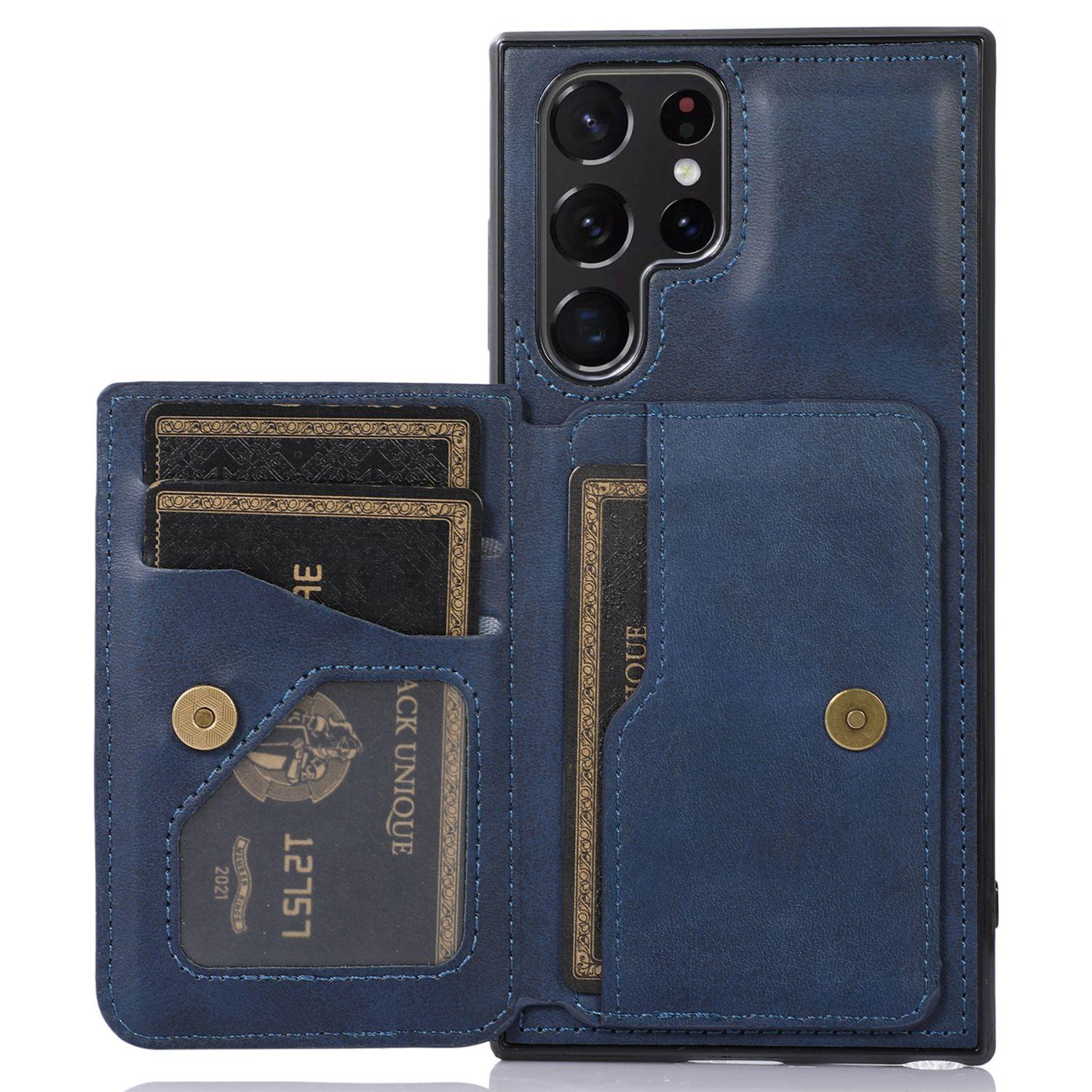 

Для Samsung Galaxy S25 Ultra Чехол Держатель для карт Подставка PU Кожа+ТПУ Чехол для телефона Blue