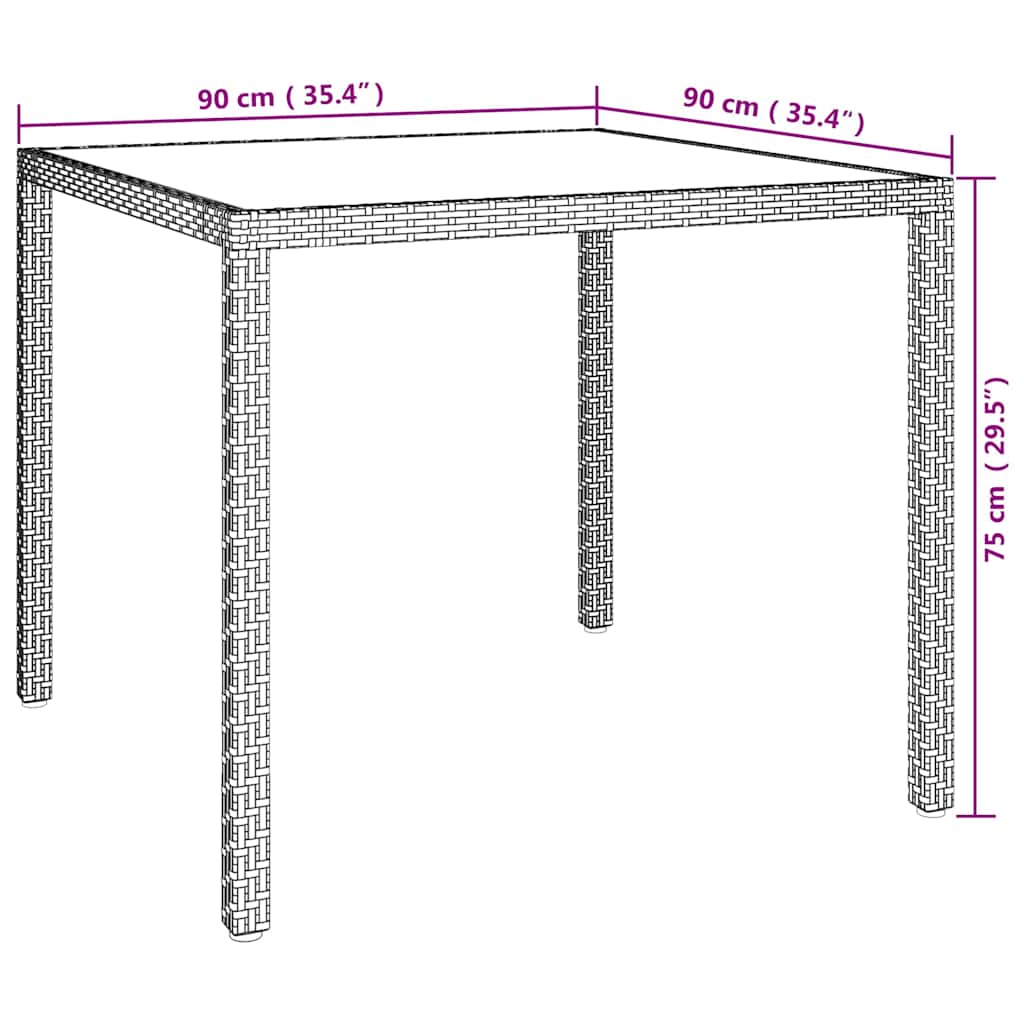 Garden Table 90x90x75 cm Tempered Glass Poly Rattan White