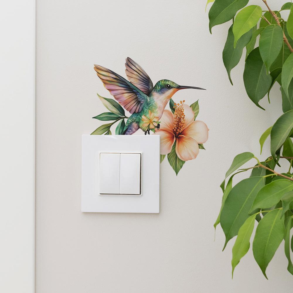 Watercolor Birds and Flowers Switch Plate Sticker for Bedroom Living Room Background Wall Decor Removable Decal
