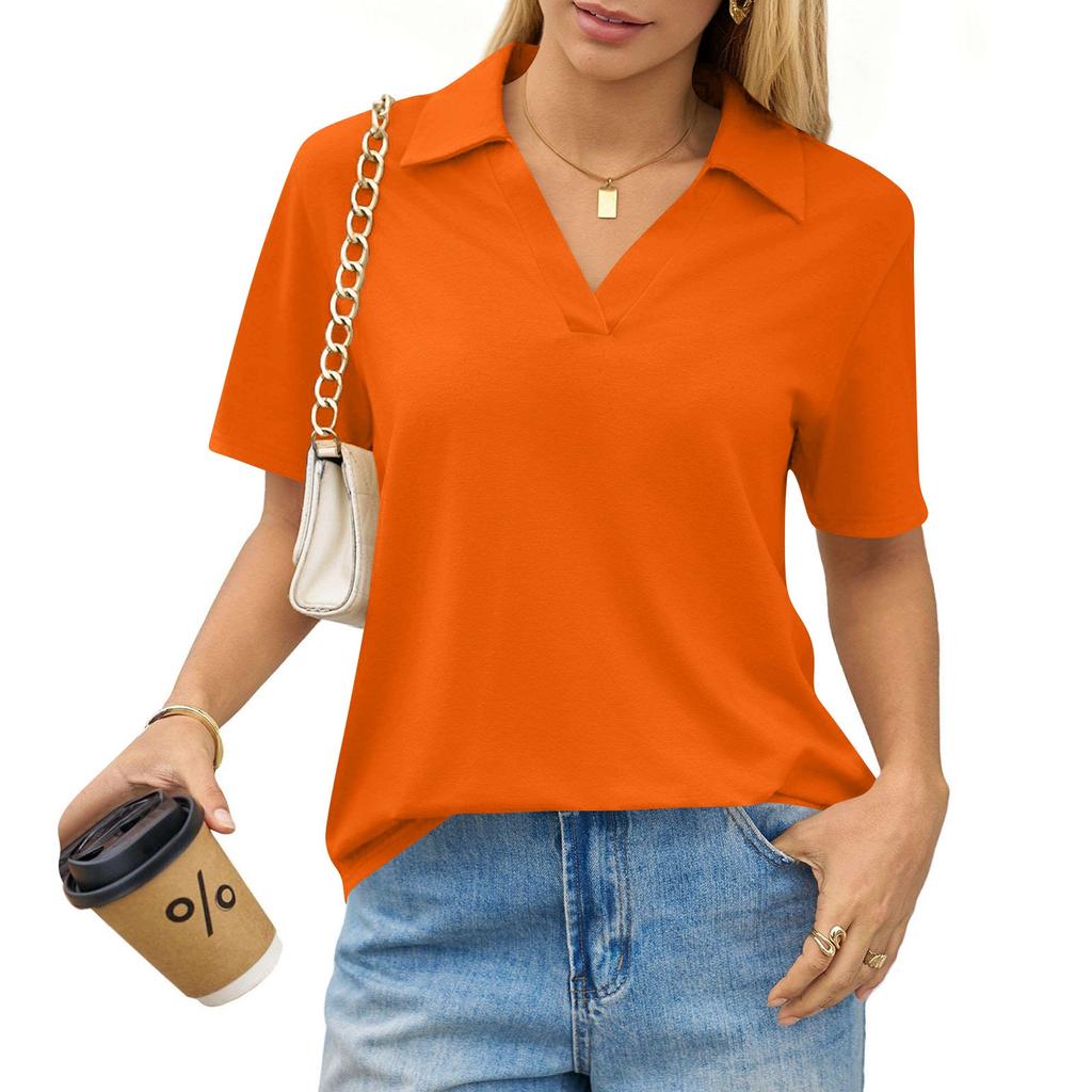 Women's Fashion Casual Lapel Short Sleeve Color Shirt Women's Up Tops
