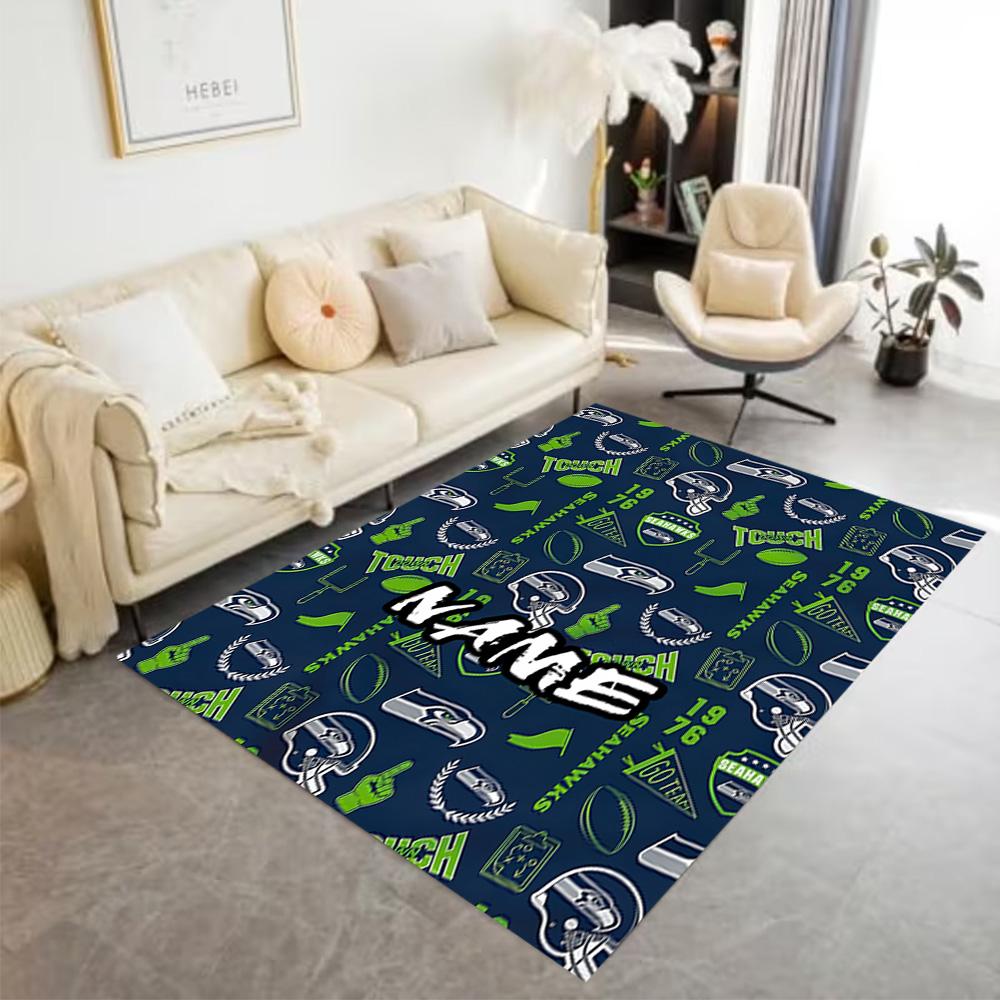 Seahawks Helm Anpassbarer Name Teppich Boden Teppich Büro Teppich Perfekt für Eingangsbereich Foyer Balkon Esszimmer Rutschfester Teppich Büros Dekorieren