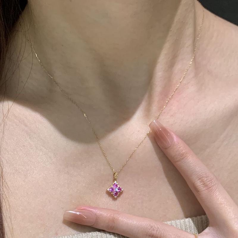 Xiaohongshu Fashion Purple Gem Clover Necklace & Exquisite Open Ring for Women