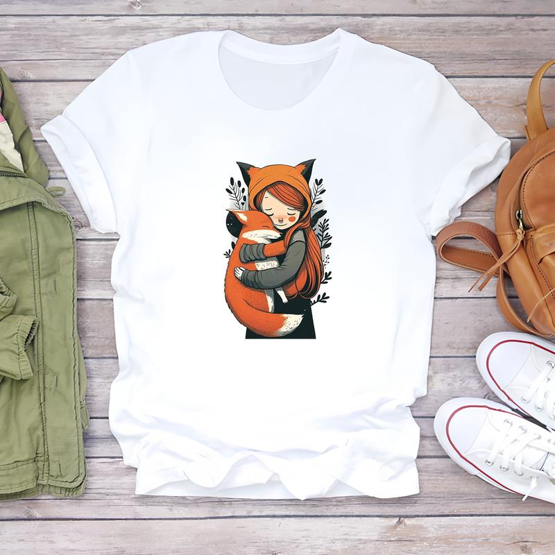 

Модная футболка с коротким рукавом и симпатичными рисунками, идеально подходящая для повседневного женского летнего образа. 5XL