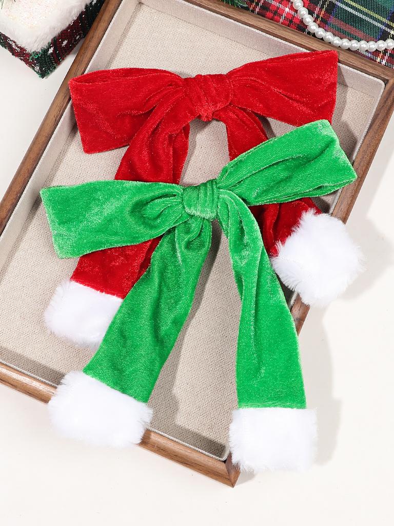 1 Pcs Red Christmas Velvet Hair Clip,Bow Christmas Stocking Hair Clip with Slide Metal Hair Clips Ponytail Holders for Women
