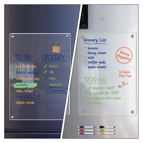 Acrylic Magnetic Memo Board Dry Erase Refrigerator Notepad with Strong Magnets Scratch-Resistant Planning Calendar for Kitchen Office