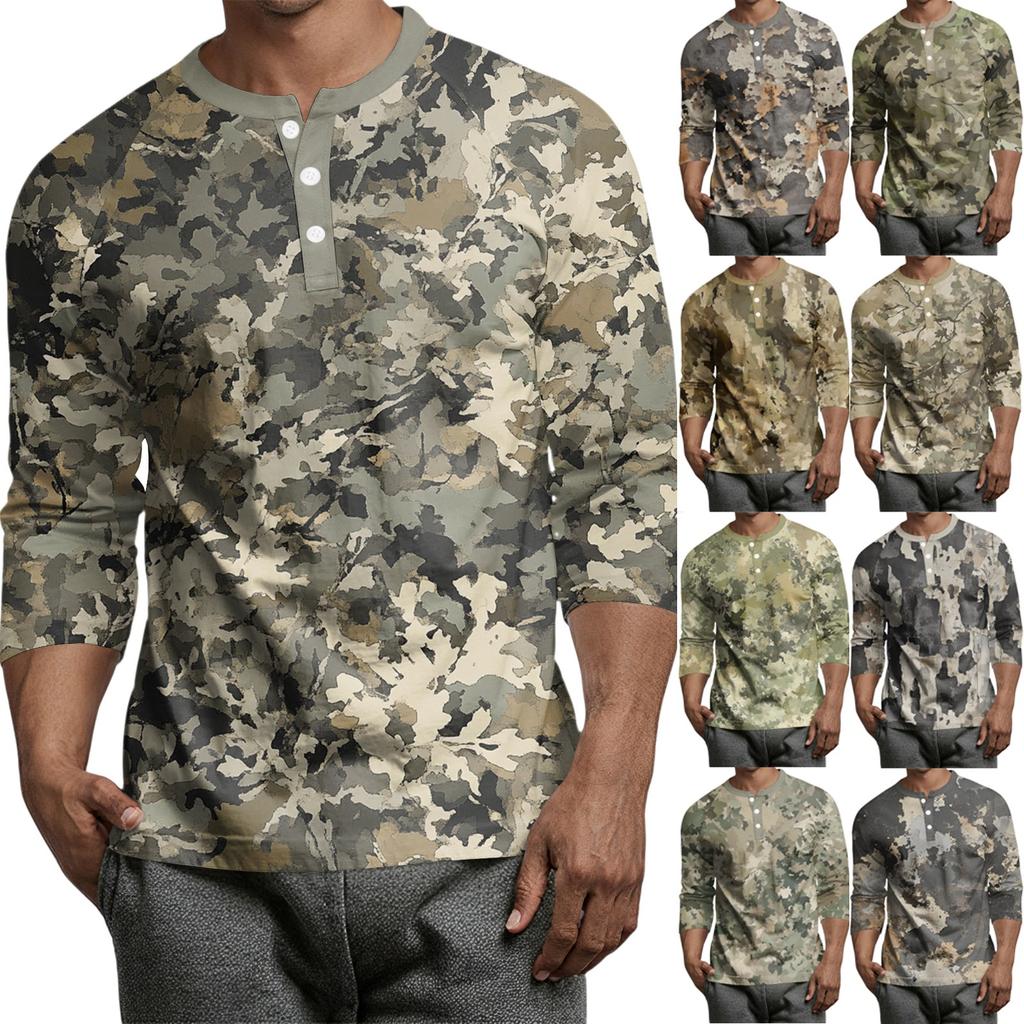 Men's Button-Down Contrast Raglan 3/4 Sleeve Top