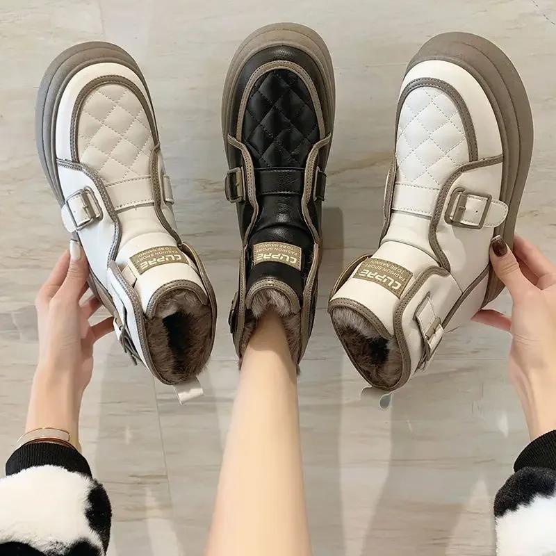 Fashion Plus Warm Ladies Snow Boots Elegant With Medium Heels Female Shoes Padded Boot Furry Trend 2024 Spring Autumn Protective Fashion