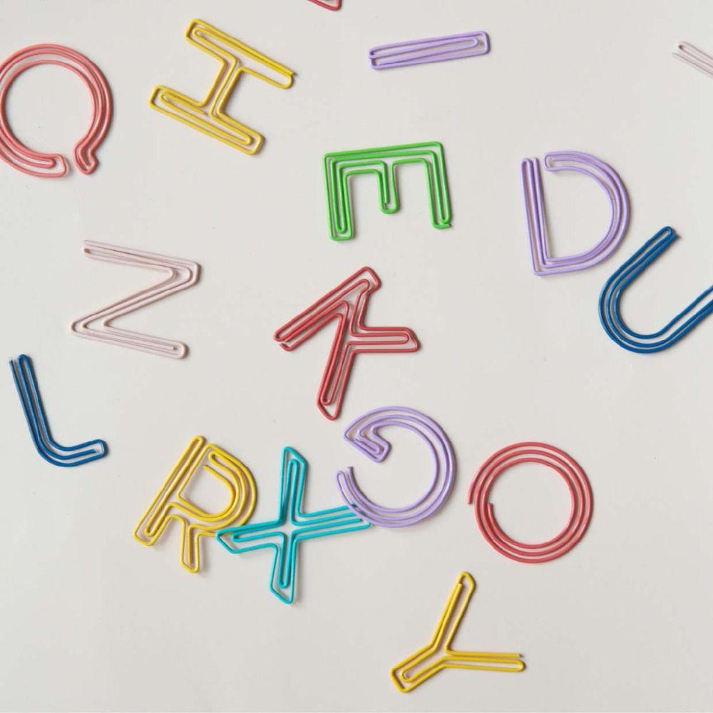 26pcs Colorful Binder Clips Alphabet Paper Clips Bookmark Hollow Photo Tickets Holder DIY Metal Paper Clamps Student