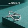 Authentic 925 Sterling Silver Sparkling Clear CZ Cross Ring For Women Simple Design Ring Fine Jewerlry Gift Accessories