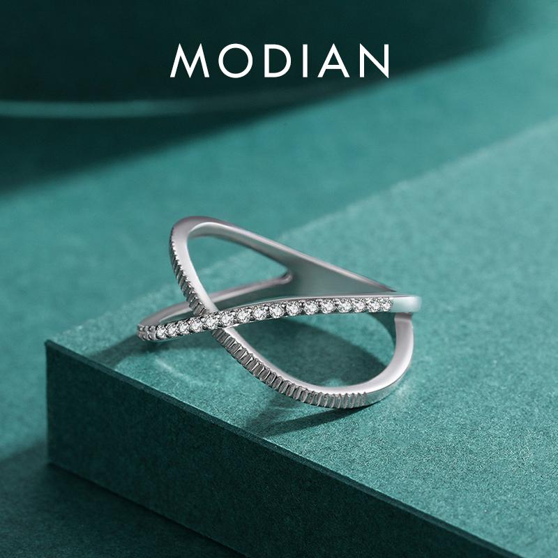 Authentic 925 Sterling Silver Sparkling Clear CZ Cross Ring For Women Simple Design Ring Fine Jewerlry Gift Accessories
