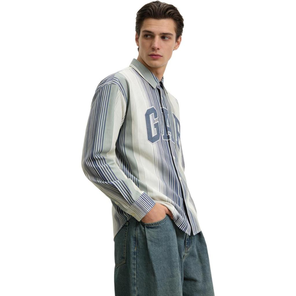GAP Cotton Logo Embroidered Striped Loose Fit Polo Shirt Unisex shirts 854176