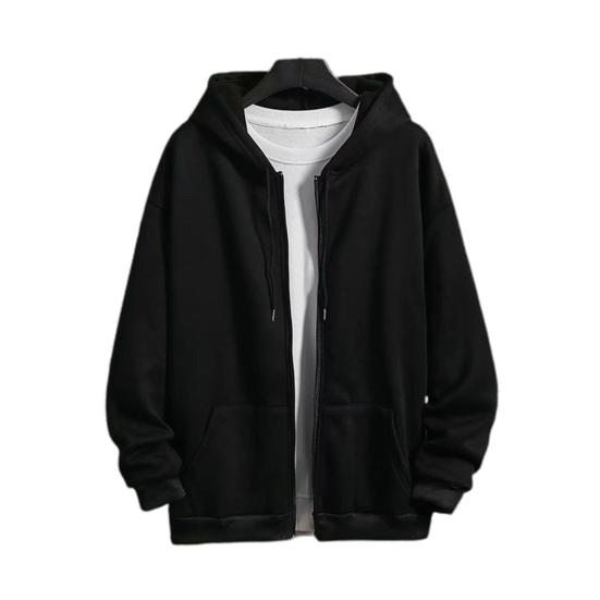 Men Coat Solid Color Hooded Hat Cardigan Soft Drawstring Thick Plus Size Casual Zip Up Winter Jacket Men Clothes
