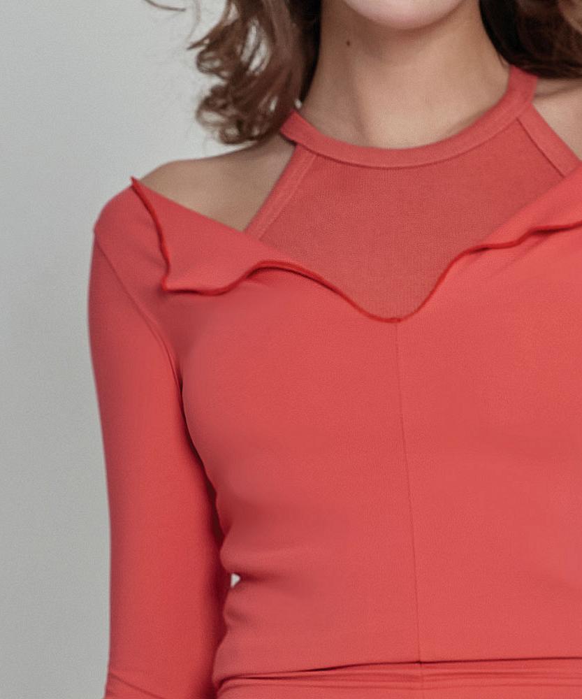 Debiweeo Bloom Slit Long Sleeve Devi-T0122-Coral Red