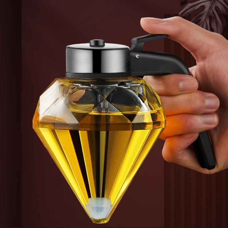 Diamond Honey Bottle Press Type Transparent Glass 200ml Handheld Oil Dispenser For Soy Sauce