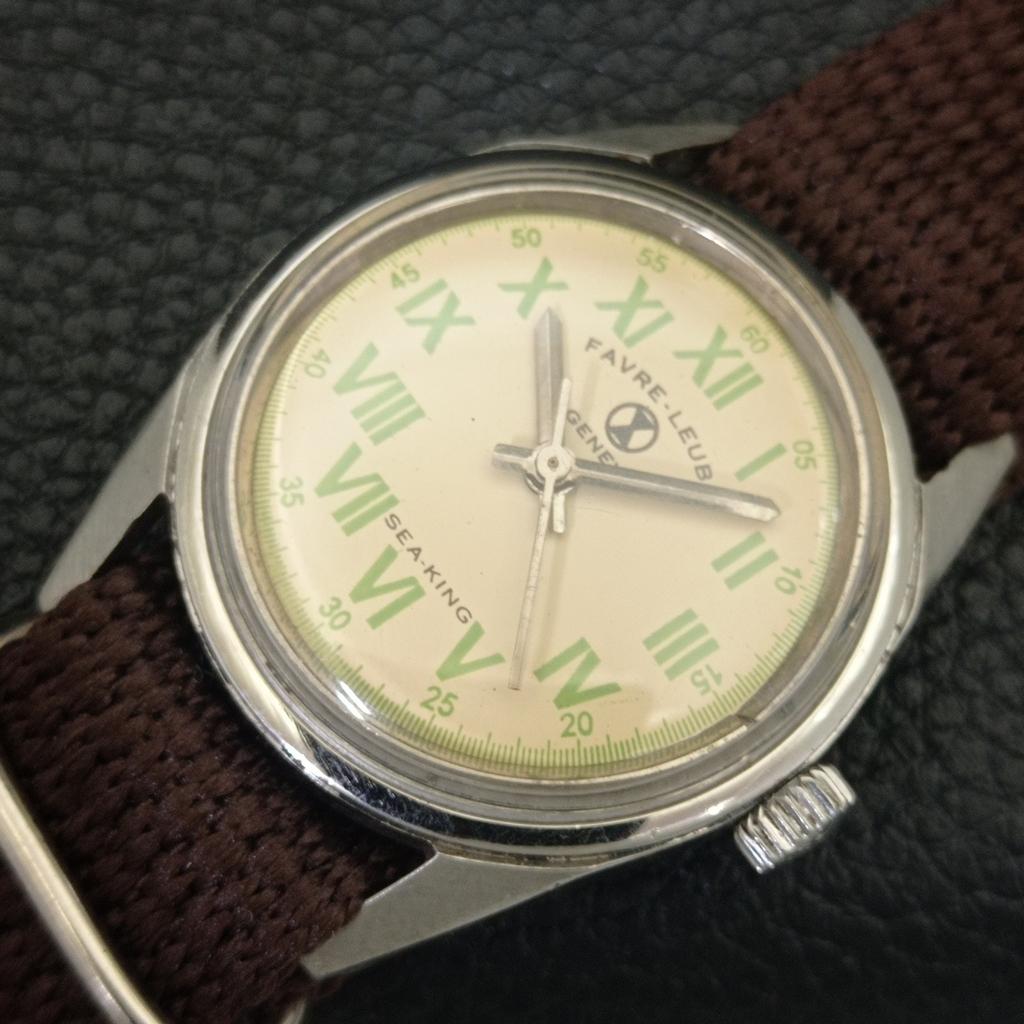 VINTAGE FAVRE LEUBA SEA KING HAND-WINDING SWISS MENS CREAM DIAL WATCH A703806-1 R213f-a703806