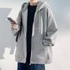 Men Fall Winter Hoodie Letter Print Drawstring Loose Hooded Zip-up Cardigan Outerwear with Pockets Mid Length Sport Jacket