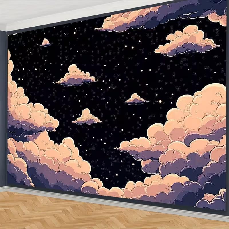 2D Whimsical Starry Sky Clouds Backdrop Anime & Kawaii Aesthetic Photoshoot Background