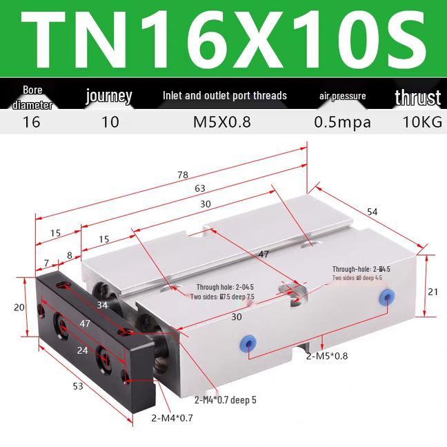 Double Shaft Pneumatic Cylinder with Dual Piston Rods TN10-40