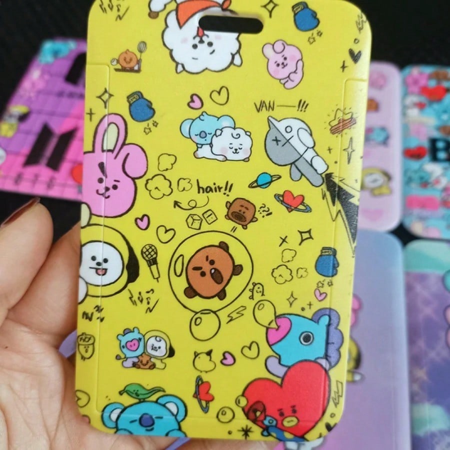 LINE FRIENDS BT21 Kpop Anime Cartoon Lanyard Key Ring with ABS Card Holder for Meal Cards Transit Cards and ID Cards
