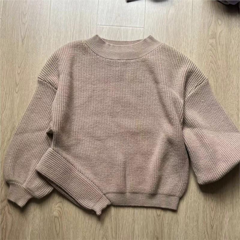 Johnature Verdickter Herbst Damen Pullover Herbst Winter Lässig Einfach Einfarbige Puffärmel Pullover