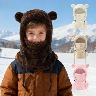 Entegre Soğuğa Dayanıklı Şapka ve atkı, 3-10 Yaş Erkek ve Kız Çocukları İçin Kışlık Soğuğa Dayanıklı Kulak Koruyucu ve Rüzgar Geçirmez Yüz Maskesi