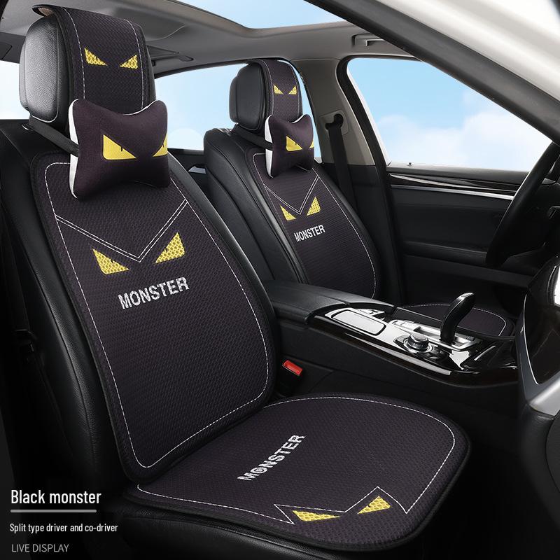 Universal Cartoon Linen Car Seat Cushion - Warm, Stylish, Four Seasons Comfort