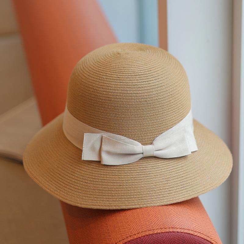 Gentle temperament bow summer wide brim basin hat elegant beach vacation travel sun protection bucket hat women